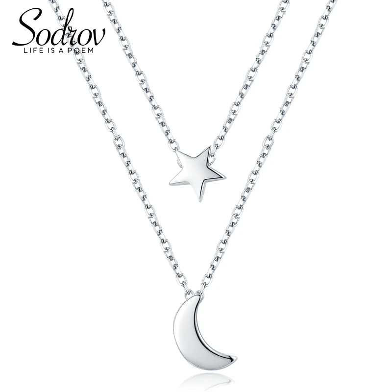 Sodrov Strieborný náhrdelník Star & Moon Náhrdelník Prívesok Striebro 925 Šperky Jemné 925 Strieborný Náhrdelník Pre Ženy Mesiac náhrdelník