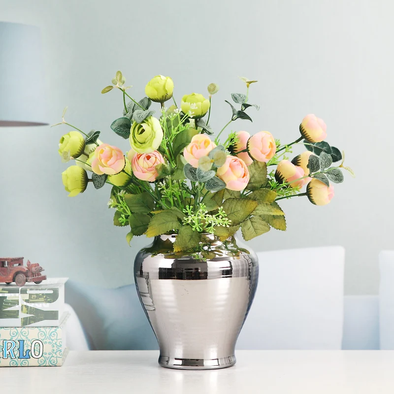 Strieborné vázy domov obývacia izba TV kabinet víno kabinet dekorácie, ozdoby mäkké art keramické pozlátené váza, Keramické vázy