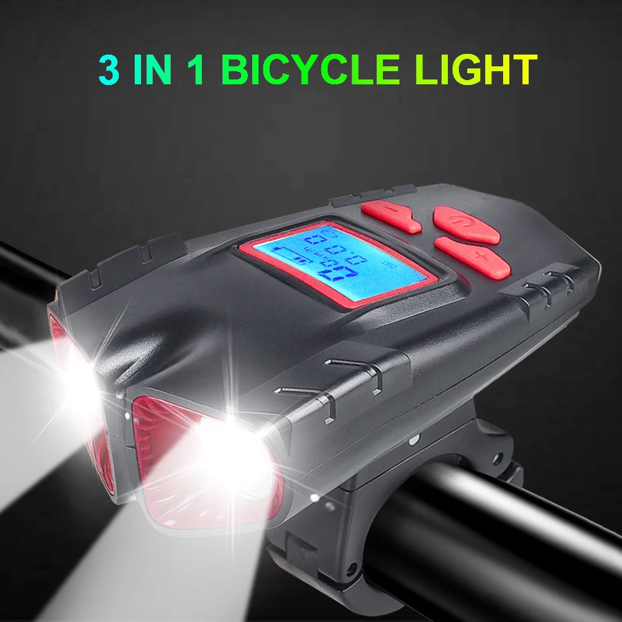 Svetlo na bicykel USB nabíjanie nepremokavé Cyklistické počítače Horn svetlo 3 v 1 Bezdrôtový Bicykli Rýchlomer Svietidlo na Bicykel predné svetlo