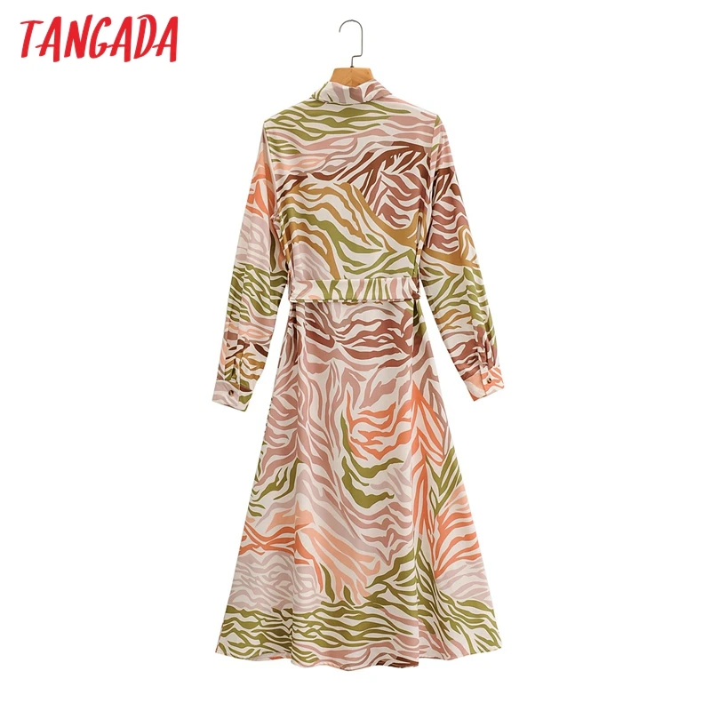 Tangada módne ženy tlač šaty s lomka 2020 nový príchod dlhý rukáv dámske tričko šaty vestidos 2F67