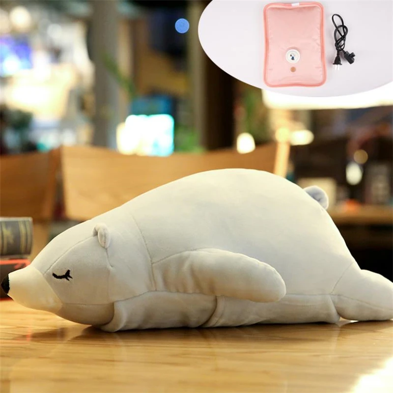 Teplej Vody Taška Elektrické Rechargable Polar Bear Cartoon Plyšové Pokrytie Ručné Teplejšie Vykurovacie Podložky Pre Zimné Narodeniny Vianočný Darček Zk5