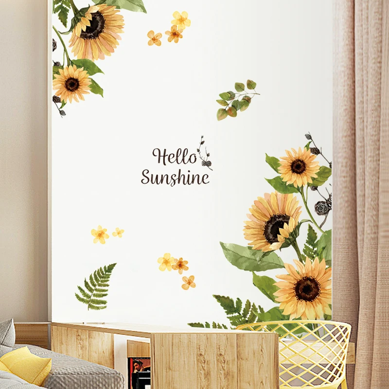 Teplé steny nálepky slnečnice malé čerstvé domáce výzdoba miestnosti dekorácie, samolepiace nálepky obývacia izba pozadí steny dekor
