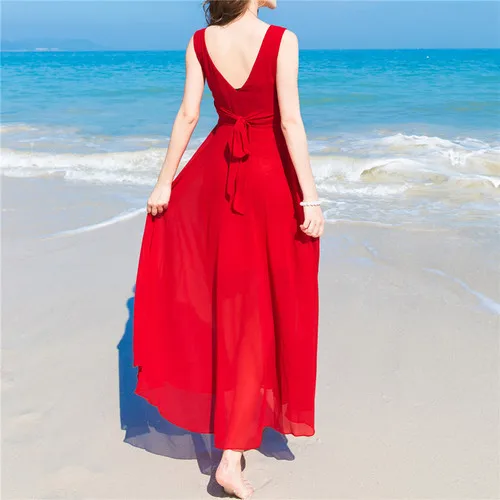 TingYiLi Elegantné Maxi Šaty Žien Letné Beach Boho Šaty Fialová, Žltá, Modrá, Čierna, Červená Šifón Šaty