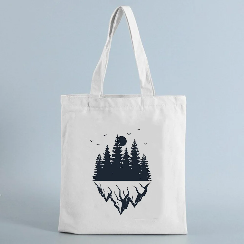 Tmavý Les Vytlačiť Plátno Nakupovanie Tote Bag Mountain Design Opakovane Shopper Ramenný Látkové Tašky Móda Cestovanie Knihy, Študentské Tašky