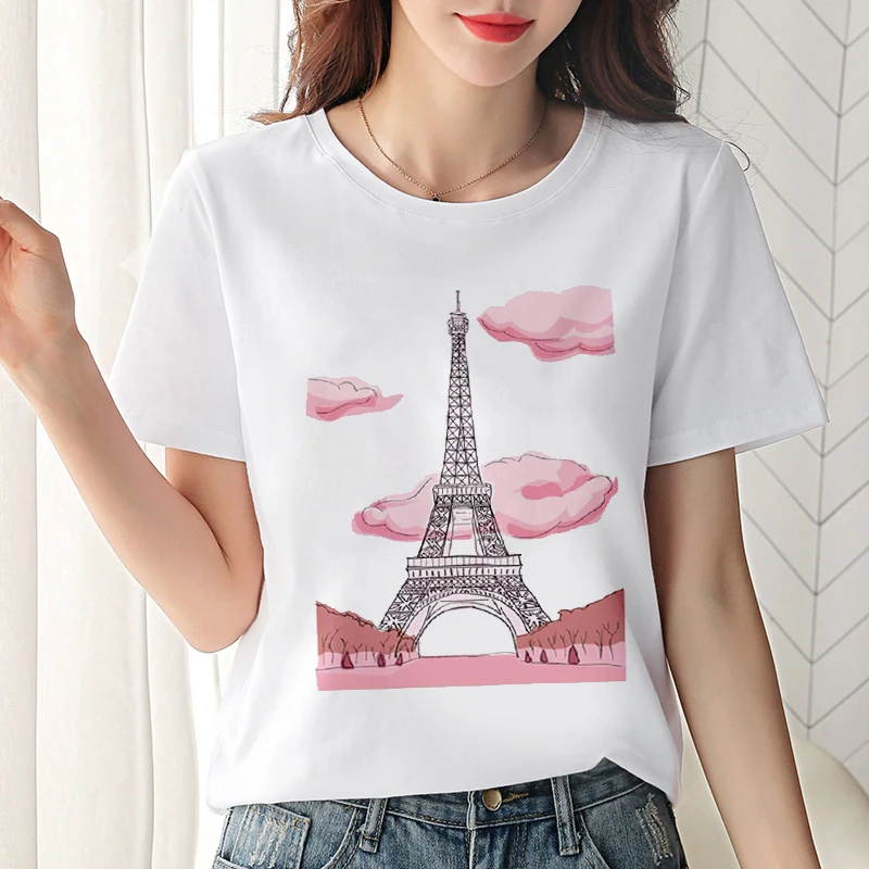 Tričko ženy 2020 novej móde, Eiffelova Veža tlač Tričko Voľný čas krátky rukáv Harajuku Kpop štýl T-shirt ženské oblečenie, Topy