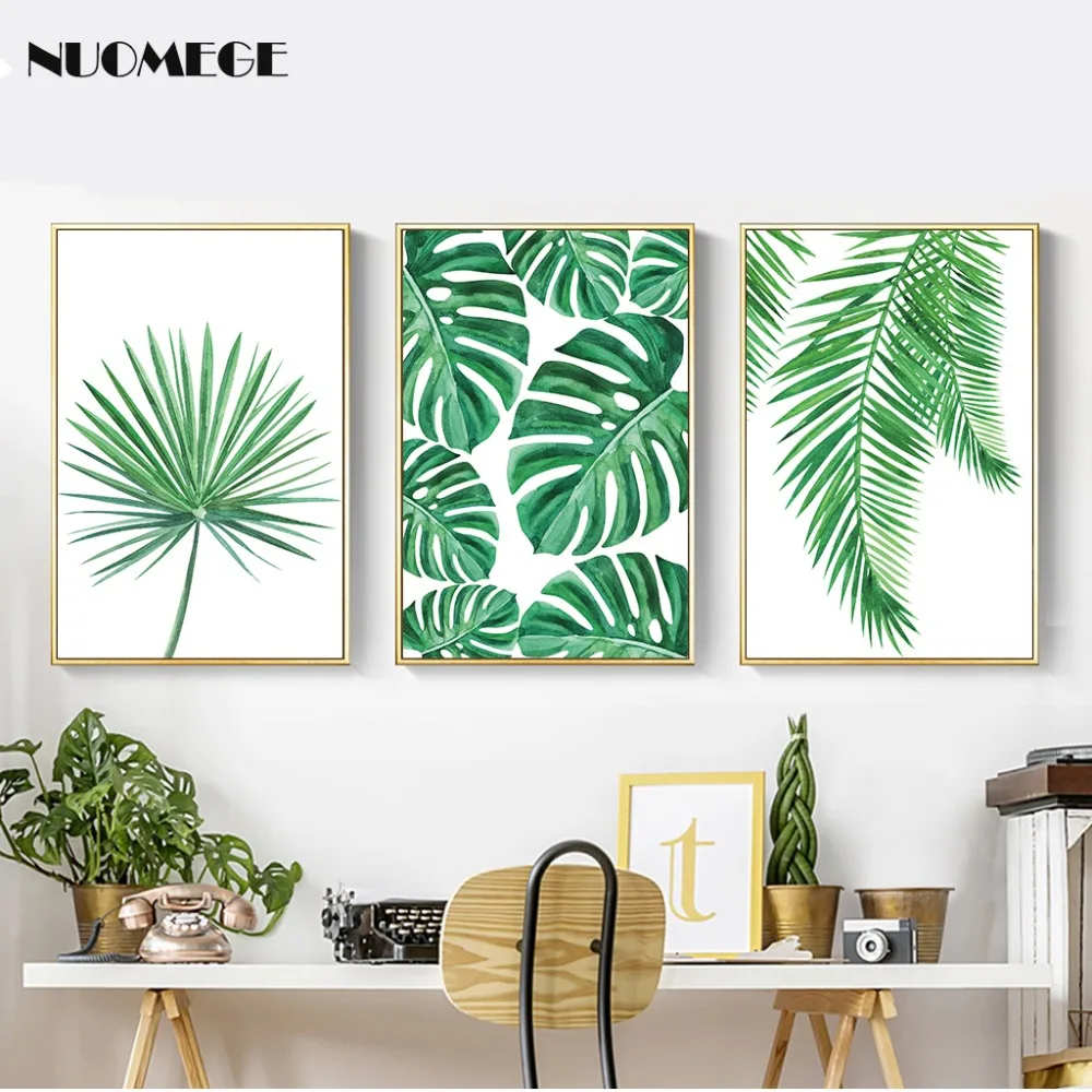 Tropical Palm Leaf Plátno Na Maľovanie Čerstvé Monstera Nordic Minimalistický Zelená Rastlina Plagát Zelene Wall Art Obraz Pre Home Decor