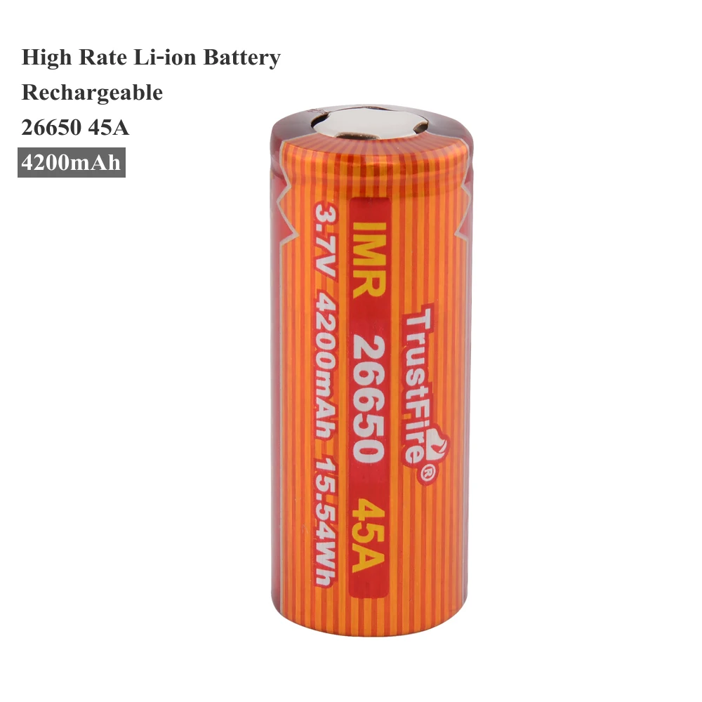 TrustFire IMR 26650 Batérie 4200mAh 3,7 V 45A 15.54 Wh High-Rýchlosť Nabíjateľné Lítiové Batérie pre E-cigarety na Baterky