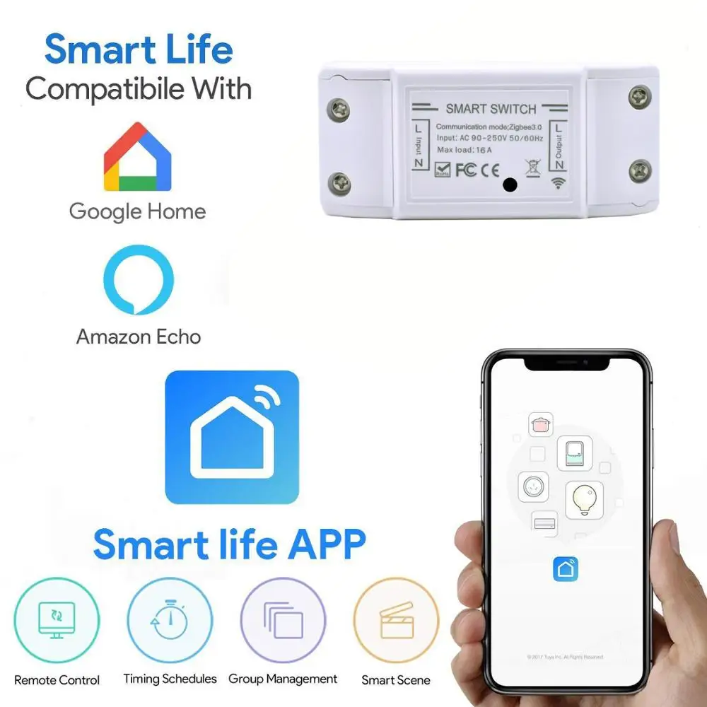 Tuya Zigbee Smart Switch Bezdrôtový Vzdialeného Relé na vypnutie Zigbee Switch Modul Svetlo Radič Podporu Alexa Domovská stránka Google