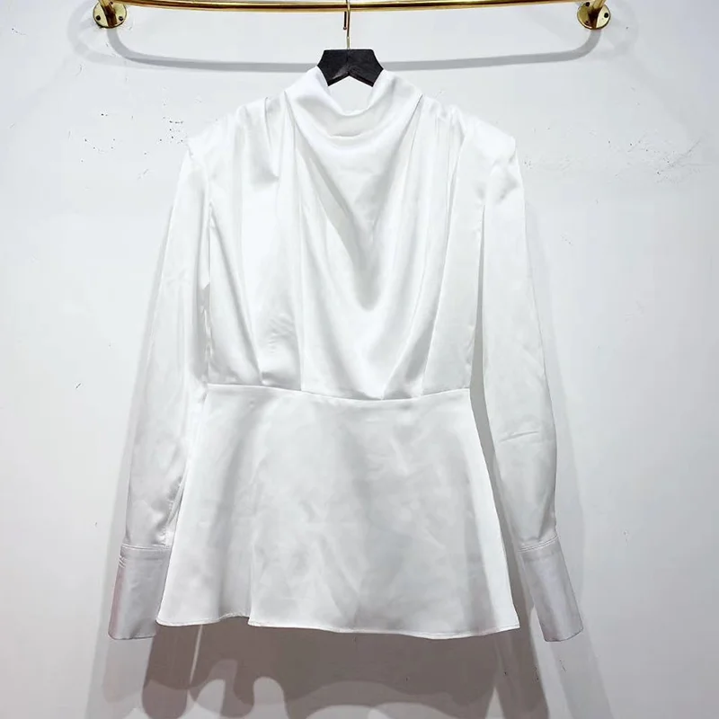 TWOTWINSTYLE Bežné Ruched Tričko Pre Ženy Turtleneck Dlhý Rukáv Voľné Biela Blúzka Ženskej Módy Nový Príliv Oblečenie 2020 Jeseň