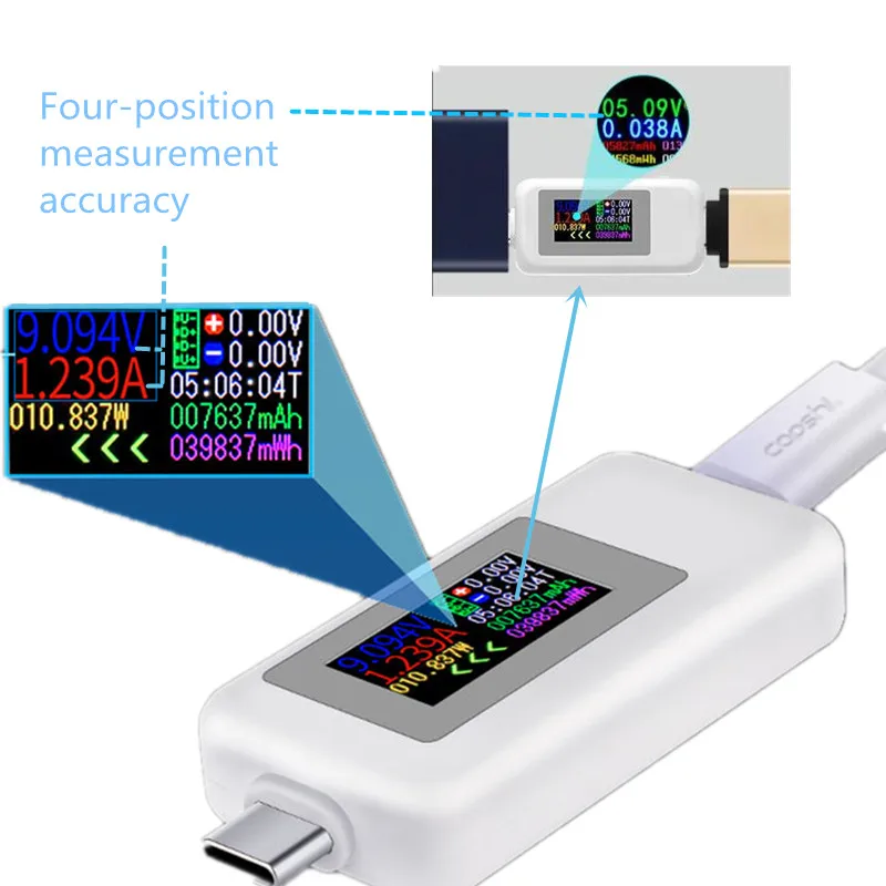 Typ-C Farebný Displej USB Tester 0-5A Prúd 4-30V Napätie USB Nabíjačka Tester Power Meter Mobilného Batérie Detektor Metrov