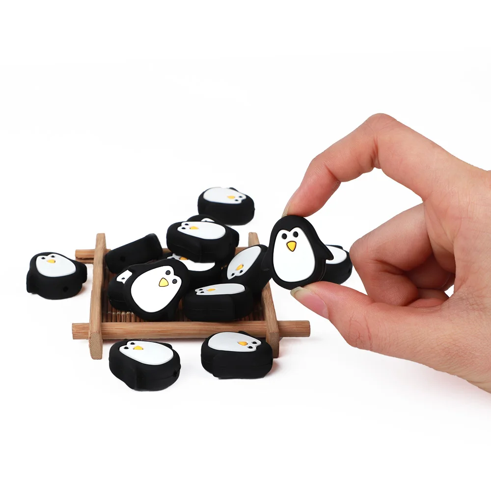 TYRY.HU 5pc Dieťa Silikónové Korálky Teether BPA Free Cartoon Penguin Počiatočných Silikónové Perličiek potravinársky Silikón guličiek na Náhrdelníky