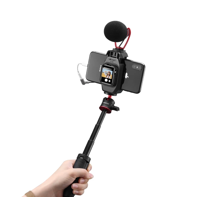 Ulanzi ST-09 Selfie Vlog Telefón Klip pre iPhone pre Apple Hodinky Série 5 S Chladné Topánky Tripod Mount Držiak na Mikrofón, LED Svetlo