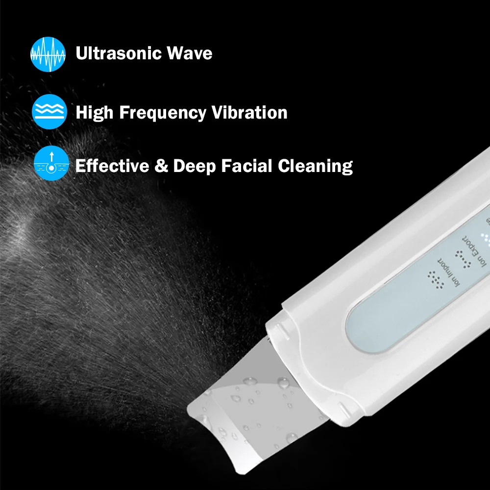 Ultrazvukové Pokožky Práčky Hĺbkové Čistenie Ion Nabíjateľná Import EMS Exfoliačný Akné Blackhead Pórov Odstránenie Starostlivosť o Tvár Výťah Zariadenia