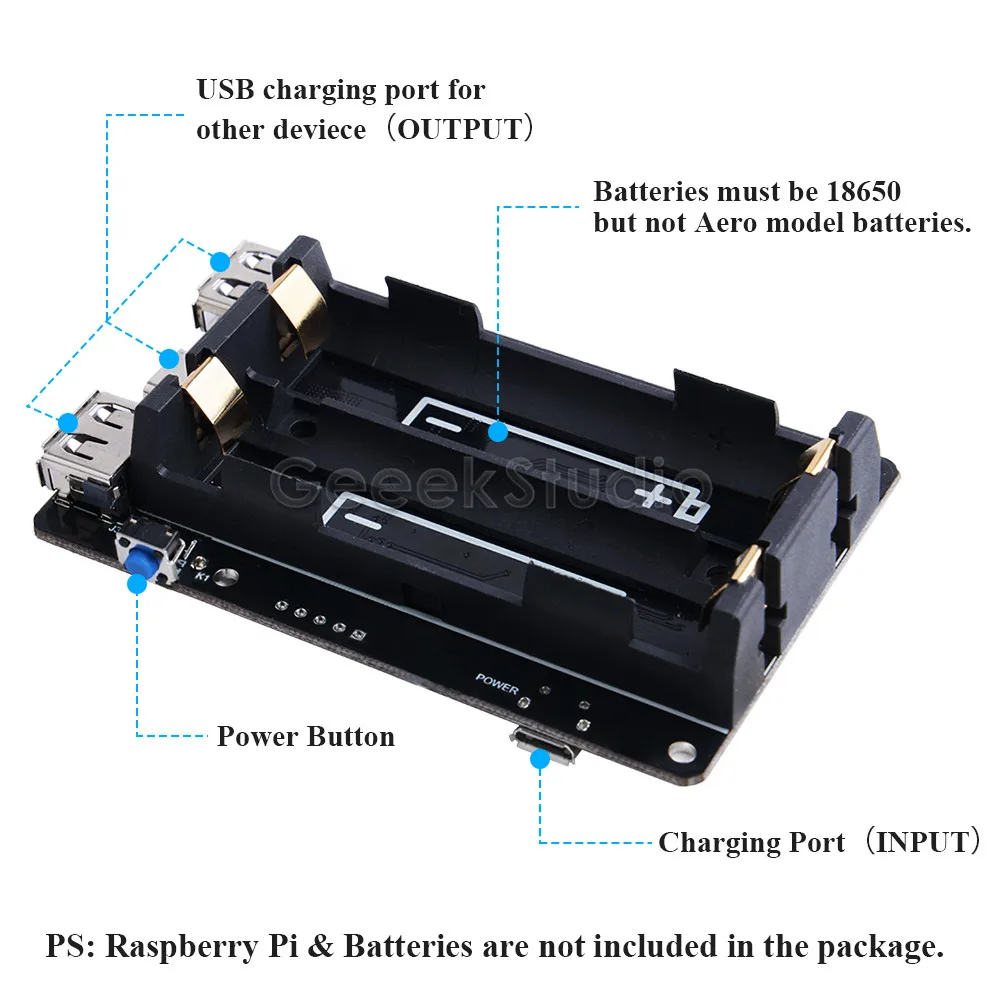 UPS S RTC & Coulometer Napájanie Zariadenia Extended Dva USB Port pre Raspberry Pi 4B/3B+ /3B , Kompatibilné s 18650 Batérie