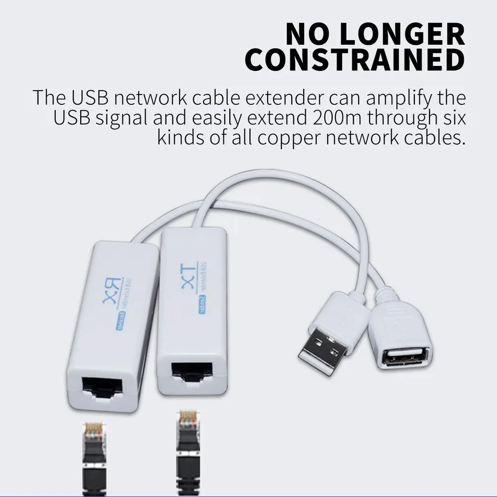 USB 2.0 200M Extender Cez RJ45 Ethernet Kábel USB2.0 RJ45 200 M Predlžovací Adaptér TX RX Odosielateľovi Prijímač