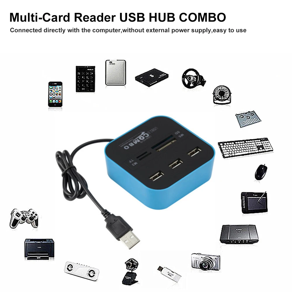 USB Hub 2.0 3 Porty TF Karty Micro SD Slotu Čítačky pamäťových kariet USB Combo, Multi, Všetko V Jednom USB Splitter Káble Pre Notebook Macbook