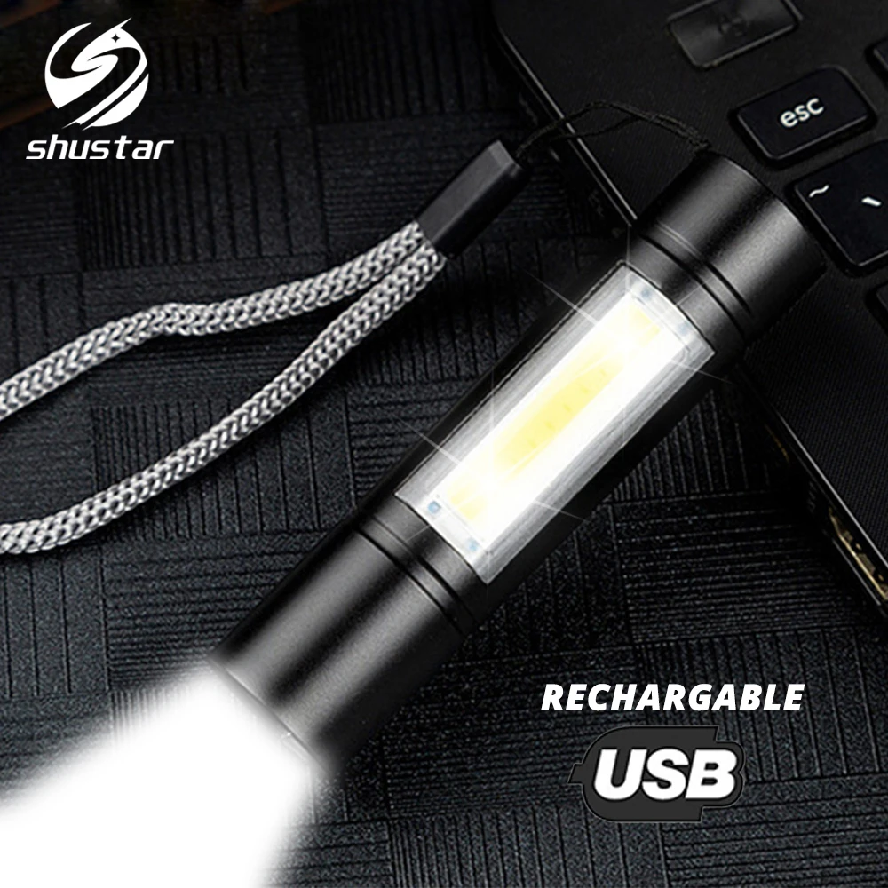 USB Nabíjateľná Baterka 3 Osvetlenie Režim KLAS+XPE LED Mini Baterka Nepremokavé Prenosné Použité pre kempovanie, cyklistika, prácu, atď.
