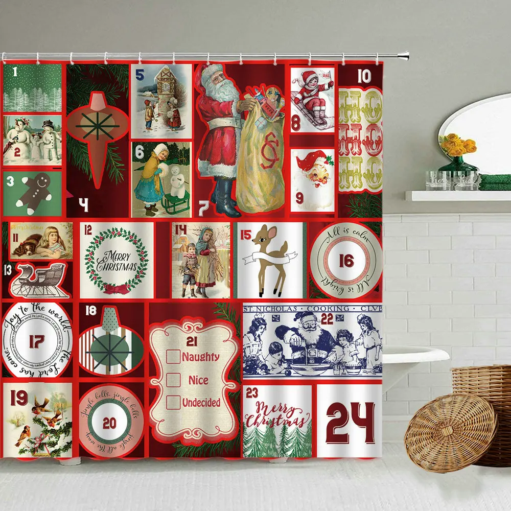 Veselé Vianoce Sprchové Závesy Cartoon Zábava Santa Claus Nový Rok Kúpeľňa Domáce Dekorácie Nepremokavé Opony Wc Oblasť
