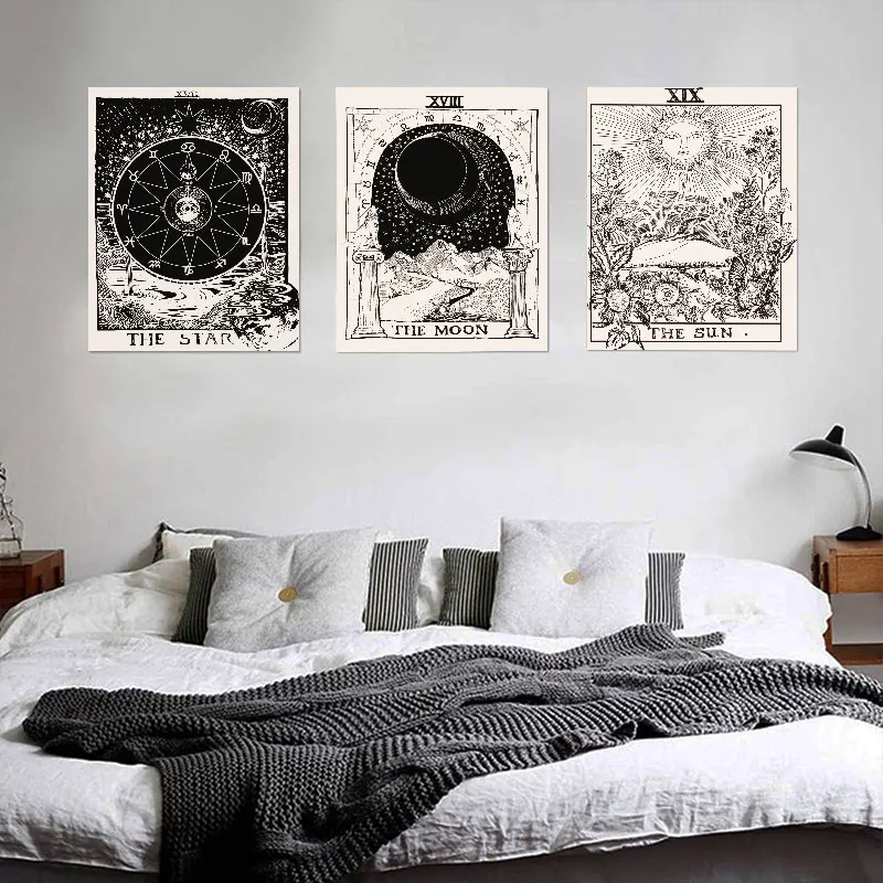 Veľká Veľkosť Psychedelic Tarot Vlajka Wall Art Gobelín Mesiac, Slnko Stene Visí Astrológia, Veštenie Prehoz Cez Posteľ Pláži Rohože
