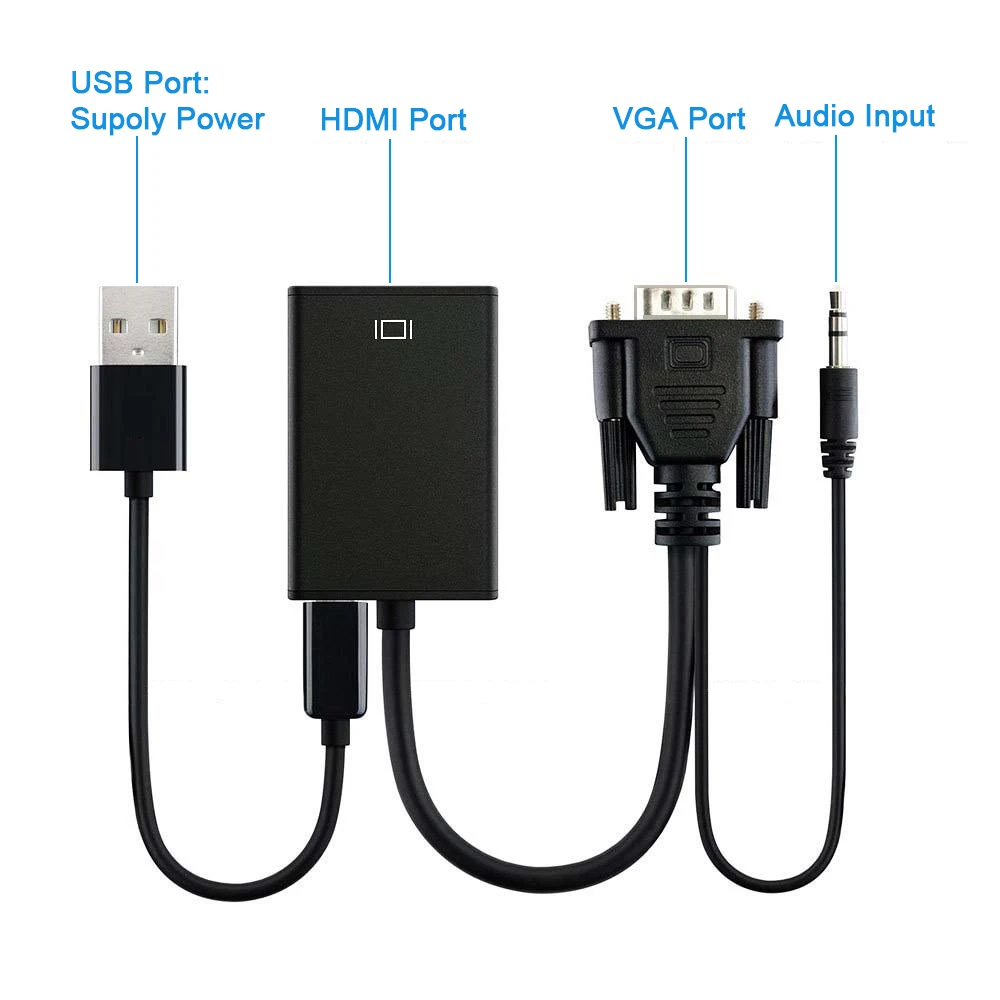 VGA Samec na HDMI Žena 1080P Adaptér Converter Kábel S 3,5 mm Audio Výstup VGA HDMI pre PC, notebook na HDTV Projektor ps4