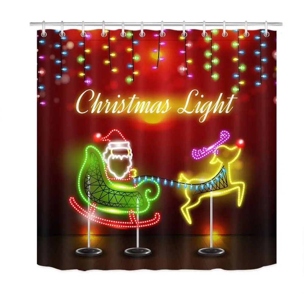 Vianoce, Santa Claus, Soby Neon Sprchové Závesy Kúpeľňa Opony Polyester Nepremokavé Tkaniny Tkaniny Pre Umenie Vaňou Domáce Dekorácie