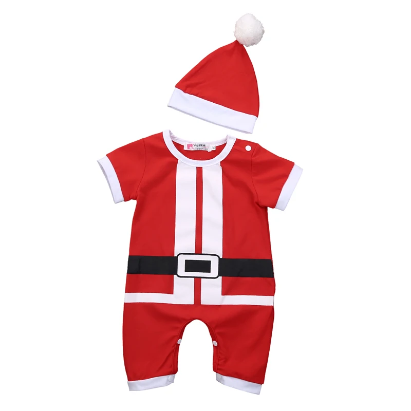 Vianočné Novonarodené Dieťa, Chlapec, Dievča, Krátky Rukáv Santa Claus Romper Jumpsuit Klobúk 2 KS Oblečenia Vianočné Oblečenie 0-24M
