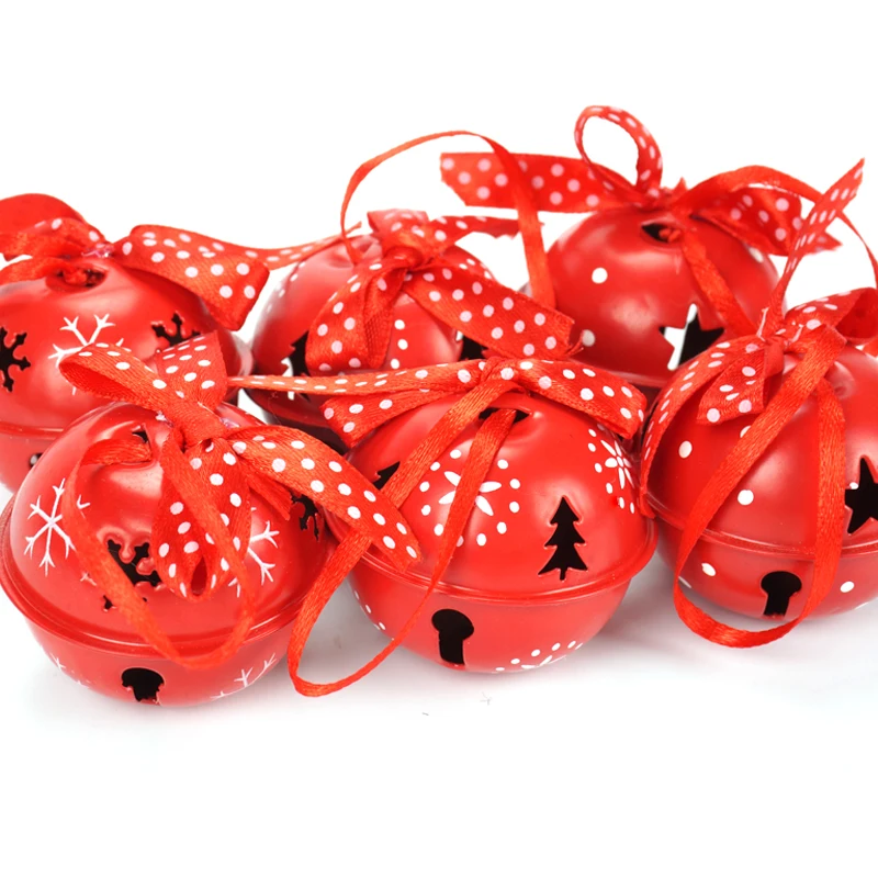 Vianočný strom dekorácie pre domov 6pcs biela červená kov bell 50mm 3 typy snowflake Tlač Vianočné prívesok visí loptu 2018