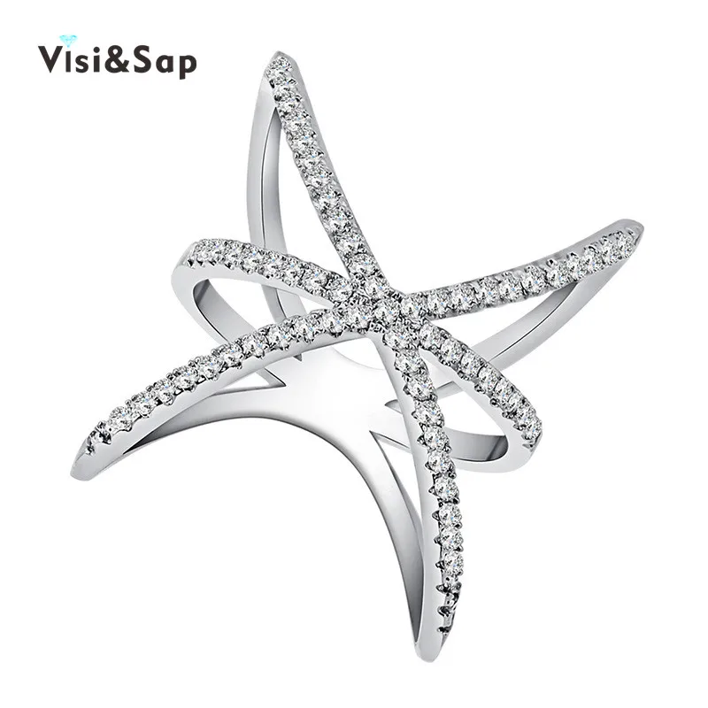 Visisap Minimalistický Kríž Prstene Pre ženy, Svadobné zásnubný prsteň Bijoux módne Šperky z Bieleho zlata farba Dropshipping VSR237