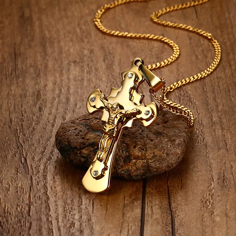 Vnox Zlato Ježiš Kríž, Kríž Náhrdelník Prívesok Z Nehrdzavejúcej Ocele Kovové Náboženské Šperky Mužov