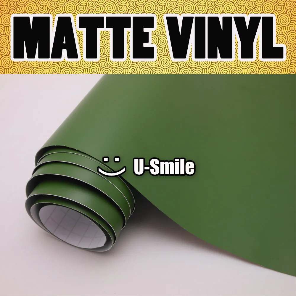 Vojenská Zelená Matné Vinylové Vojenská Zelená Matná Zábal Vzduchová Bublina Zadarmo Pre Auto Balenie Veľkosť:1.52x30m/Roll
