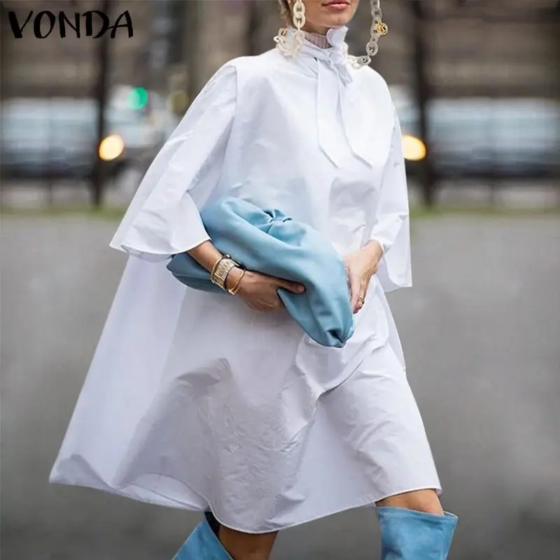 VONDA Ženy Košele 2021 Leto, Jeseň Bežné Polovičný Rukáv Pevné Farba Office Košele Femme Elegantné Biele Topy Voľné Blusas 5XL