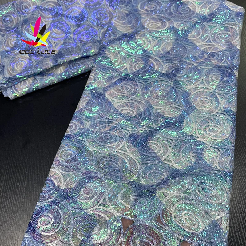 Vysoká Kvalita Sequin Tylu Francúzskej Čipky Textílie Modrá Farba, Vyšívané Listy Kvetinový Vzor, Afriky Nigérijský Najnovšie Dizajn, Najnovšie