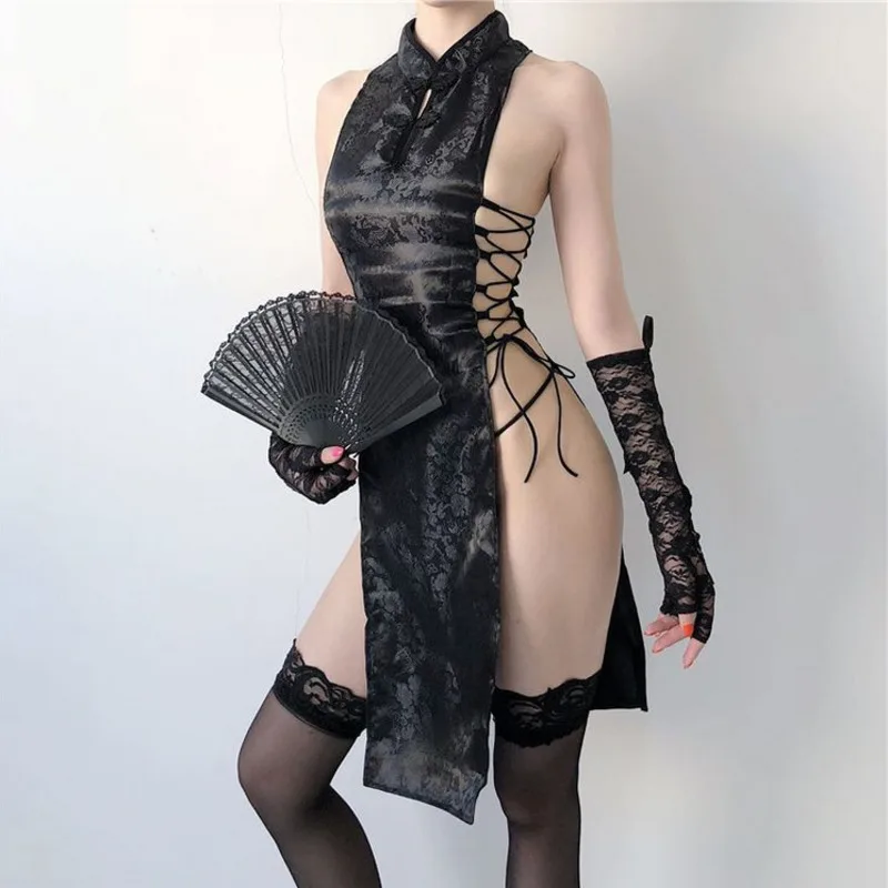 Vysoká Rozdeliť Obväz Mini Šaty Qipao Sexy spodnú Bielizeň Cheongsam Jednotné Ženy Čínskej Tradičnej Párty Šaty nočný klub Kostýmy MZ8
