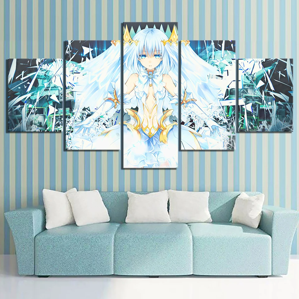 Vytlačí Modulárny Plagát Plátno na Maľovanie 5 Panel Anime Dievča DÁTUM ŽIVÉ Obrázky Kreslené Wall Art Domáce Dekorácie Pre Obývacia Izba
