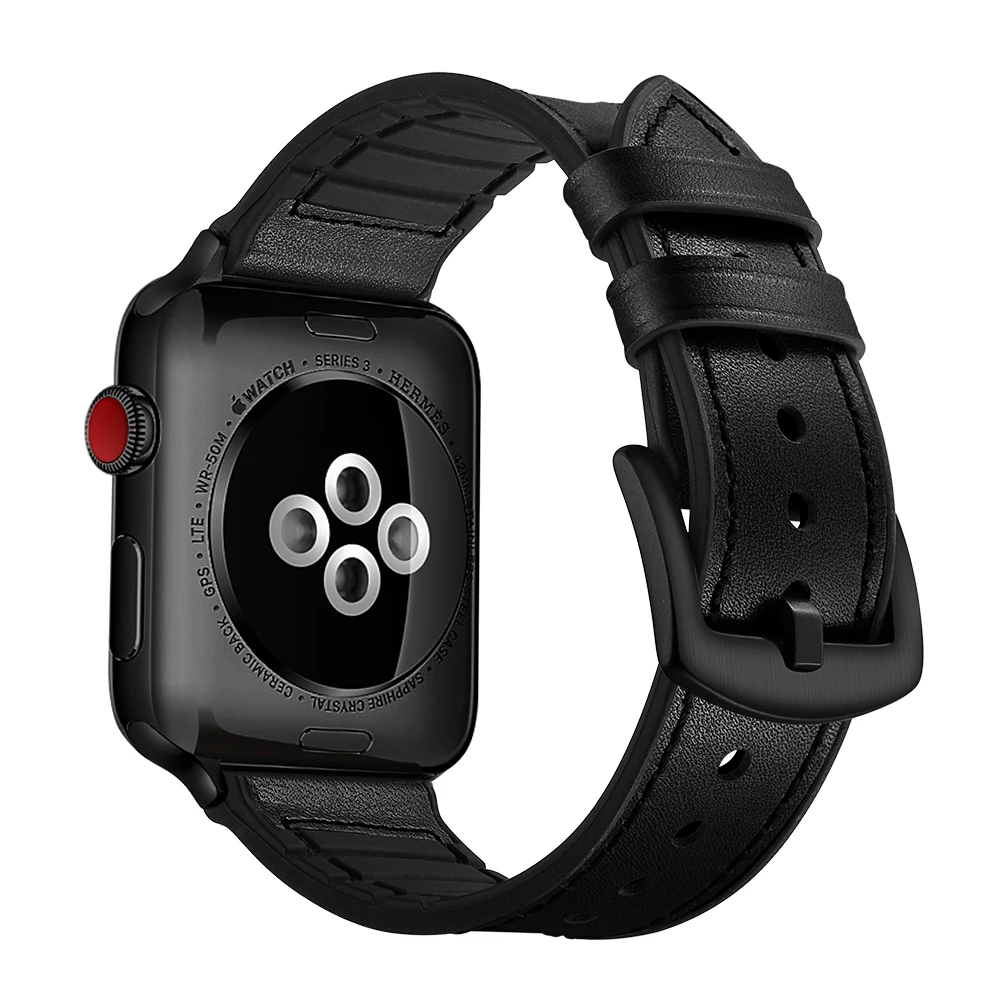 Watchbands pre apple hodinkám series 5 44 mm ( 2019 ) koža s silikónový Náramok na Zápästie pre iwatch 5 40 mm pás correa