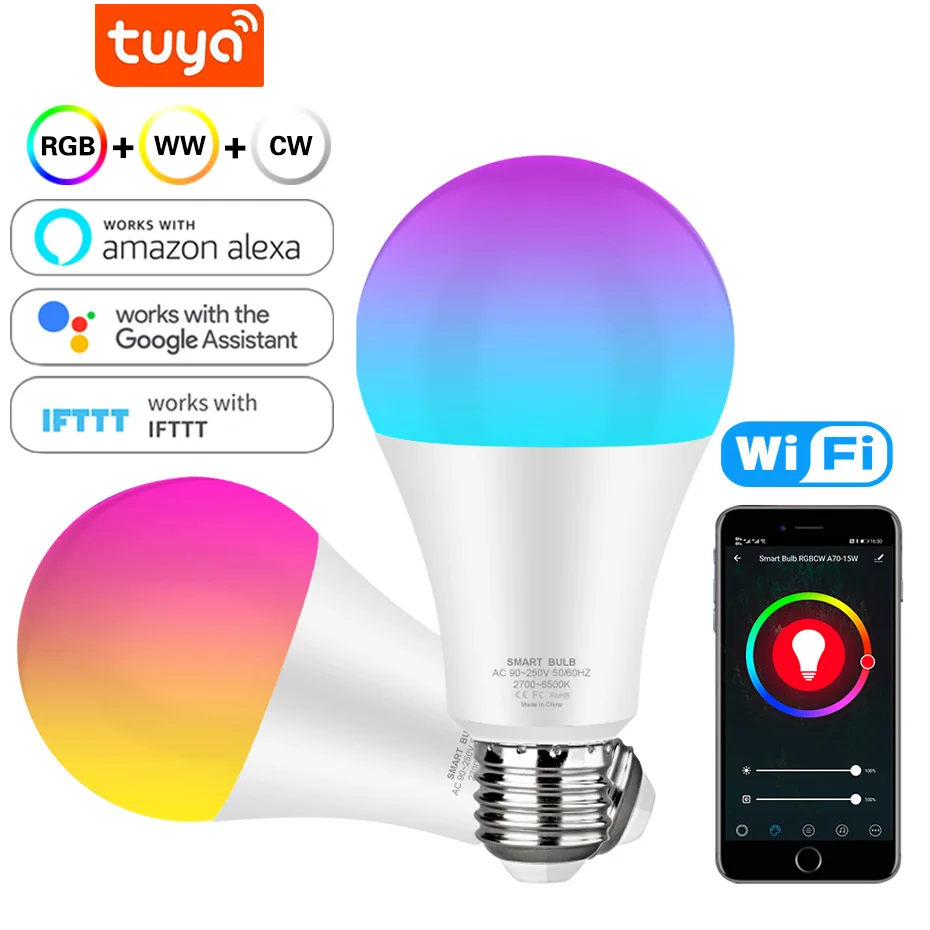 WiFi Smart Žiarovky 12w 15w Farbu Meniace Svetlo RGB E27 RGBW LED Žiarovka Stmievateľné Alexa Kompatibilné Tuya Inteligentný Život APLIKÁCIU Google