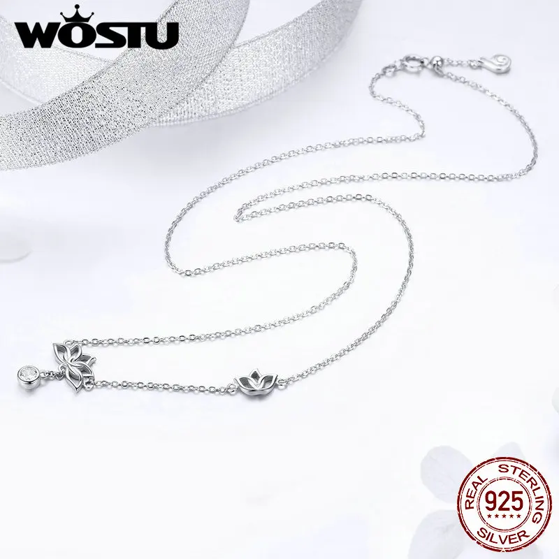 WOSTU Horúce Módne 925 Sterling Silver Lotosový Kvet Pôvodné Nezávislá Náhrdelníky Pre Ženy, Luxusné Svadobné Strieborné Šperky FNN012