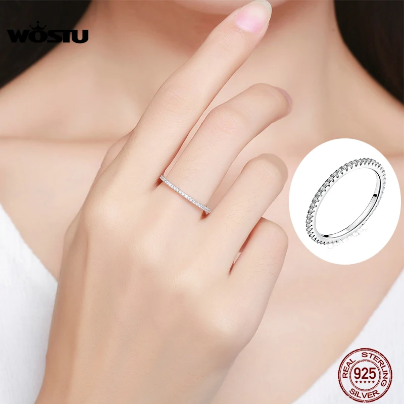 WOSTU Originálne 925 Sterling Silver Jednoduché Geometrické Kolo Jeden Stohovateľné Prst Prstene Pre Ženy Zapojenie Šperky CQR066