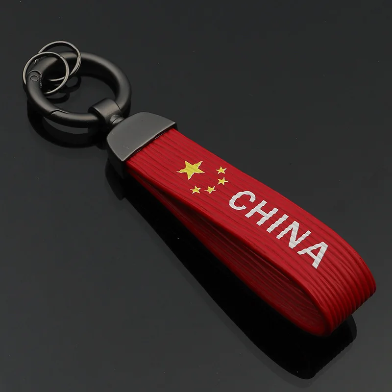 Wuxing Vlajka Kožené Gun Metal Keychain Čínsku Vlajku Kruhu Pracka Auto Pás Čína Kožený Prívesok Na Auto Keychains Keyholder