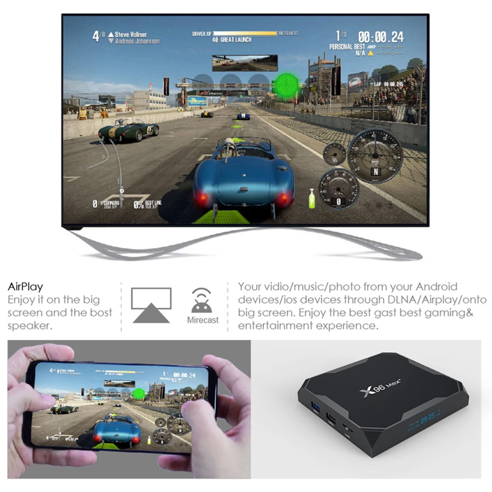 X96 Max Plus, Smart TV Box Android 9.0 S905X3 Quad Core 2.4 G/5.0 G Wifi, Bluetooth 4.0, 8K 1080P HD Smart Media Player Set-Top-Box