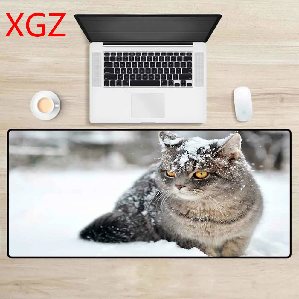 XGZ Zvierat v Zime Mačka Vzor Veľká Podložka pod Myš Čierna Šev Office Notebook Office Prírodného Kaučuku Non-Slip Koberec Mat