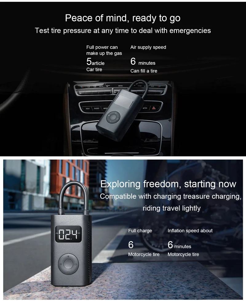 Xiao Mijia Nafukovacím Elektrické čerpadlá Smart Digital Tlaku Senzor Tlaku v Pneumatikách Detekcie Elektrické, Vzduchové Čerpadlá na Bicykli Auto Futbal
