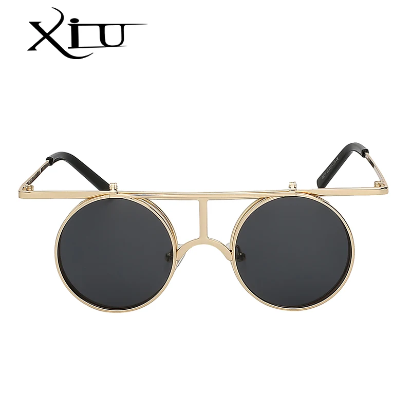 XIU Flip Up Polarizované slnečné Okuliare Classic Steampunk Muži Ženy slnečné Okuliare Kovové Najvyššej Kvality Značky Dizajnér Retro Okuliare UV400