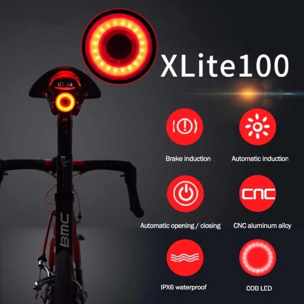 XLITE100 Cyklistické Svietidlo na Bicykel Zadné Svetlo Auto Štart/Stop Brzdy Snímanie IPx6 Vodotesný LED Nabíjania zadné svetlo na Bicykli