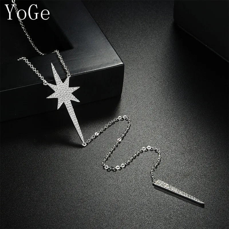 YoGe Svadobné&Party Šperky, P0926 Luxusné AAA CZ Hexagram s kužeľ tvarované dlhý náhrdelník s príveskom