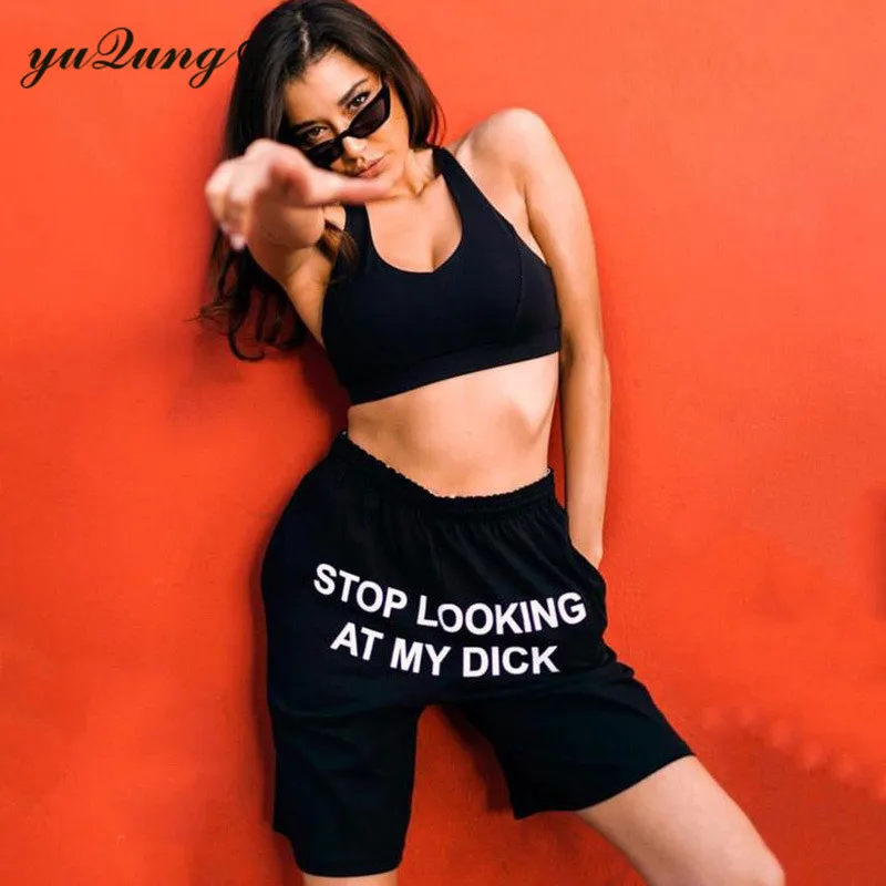 Yuqung Bežné Potu Nohavice Ženy Joggers Zastaviť Pri Pohľade Na Môj Penis Hip Hop List Tlač Vysoký Pás Bavlnené Tepláky Nohavice