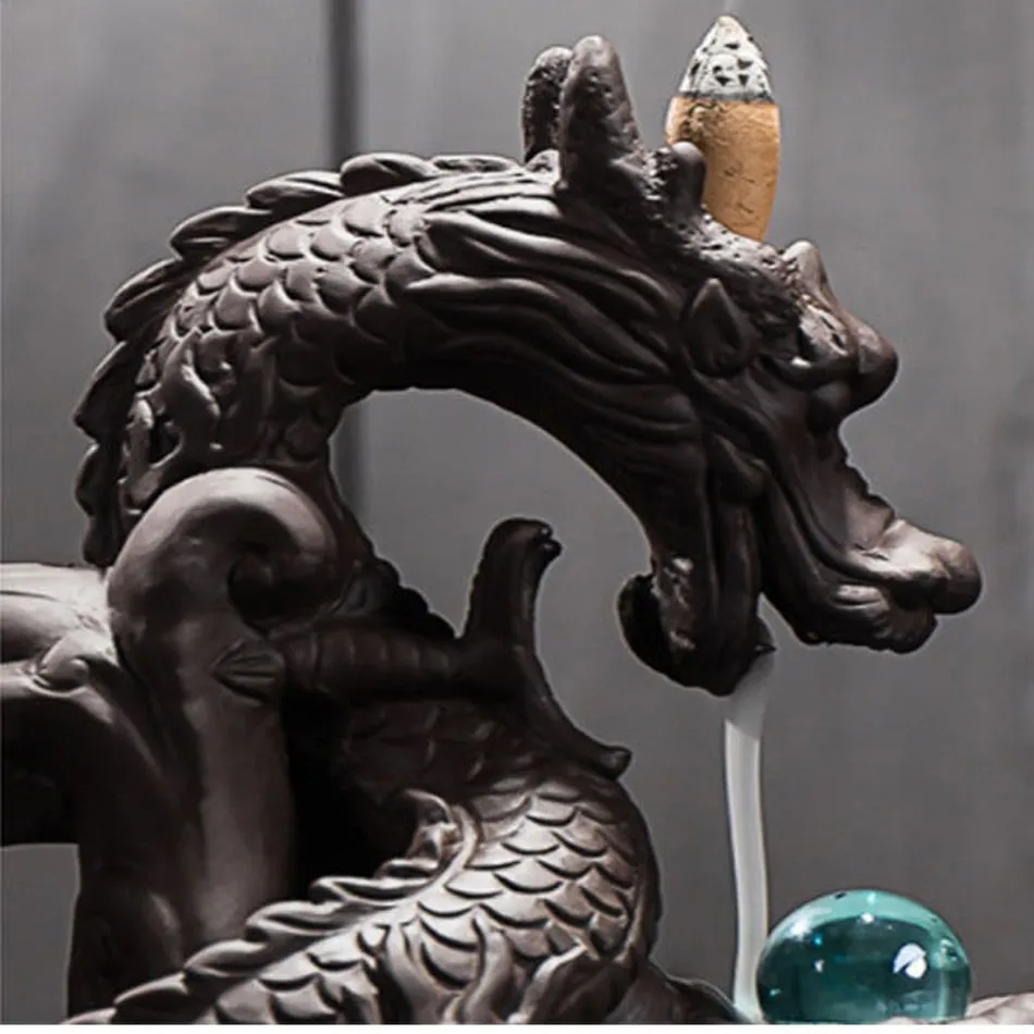 Zen Keramické Spätnou Kadidlo Horák Tvorivé Domova Dragon Kadidlo Držiteľ Lopatku S Crystal Ball + 20pcs Kadidlo Kužele
