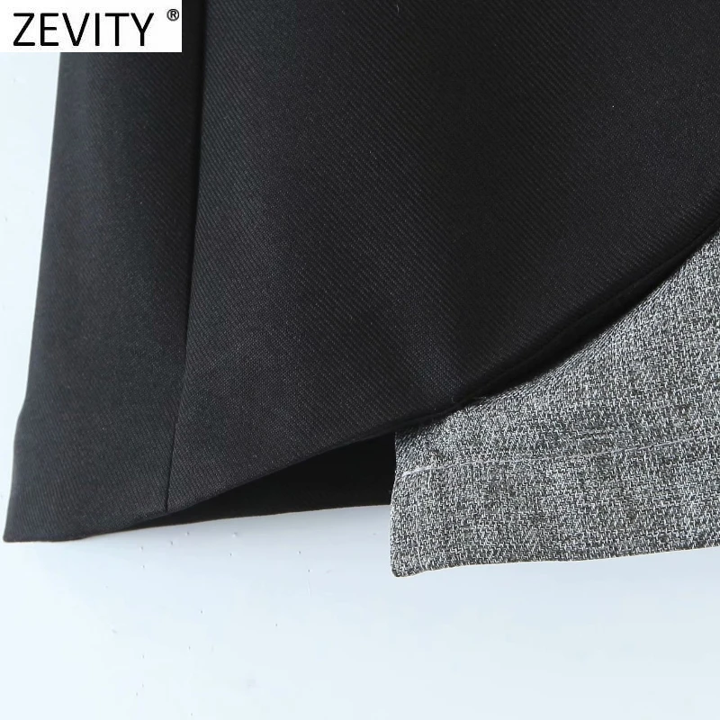 Zevity Nové 2021 Ženy Elegantné Módne Farby Patchwork Asymetrický Mini Sukne Femme Vintage Vrecká, Elastický Pás Sukne Mujer QUN730