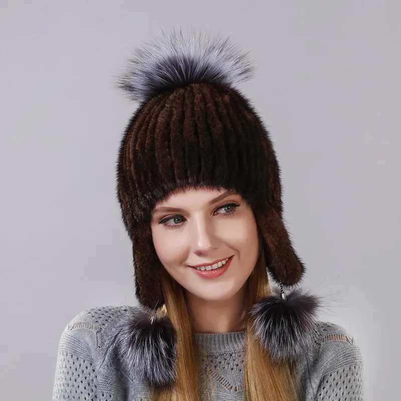 Zimné ženy noriek Kožušiny Hrubé klobúk nový klobúk na ochranu uší noriek a fox ručné lyžiarske kožušiny spp príprava teplej