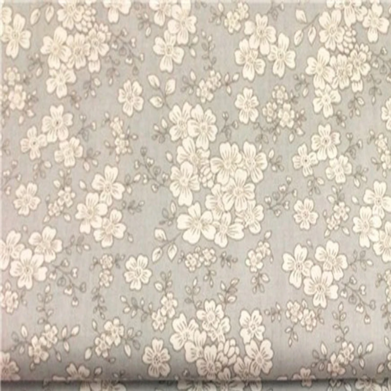 Úžasné Sivá Biela Sakura cherry blossom kvetov Vytlačené Na Bavlnená Tkanina na posteľnú bielizeň satén handričkou DIY šitie